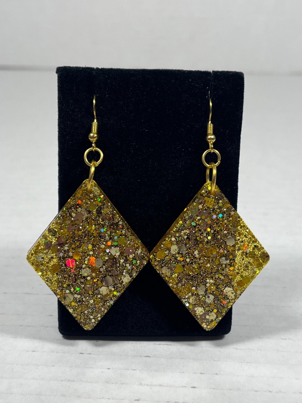 Gold Glitter Resin Dangle Earrings Diamond